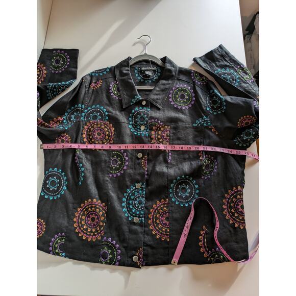 Alexandra Bartlett Shacket Jacket Linen Embroidered Art to Wear Black Size 3X - Picture 8 of 9